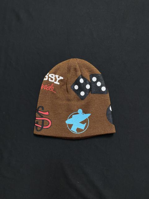 Rare Stussy Mixed Logo No Cuff Knit Skull Cap Brown Beanie