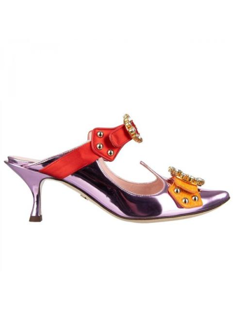 Dolce & Gabbana Metallic Crystals Mule Heels Pumps ALADINO Pink Red Orange 09641