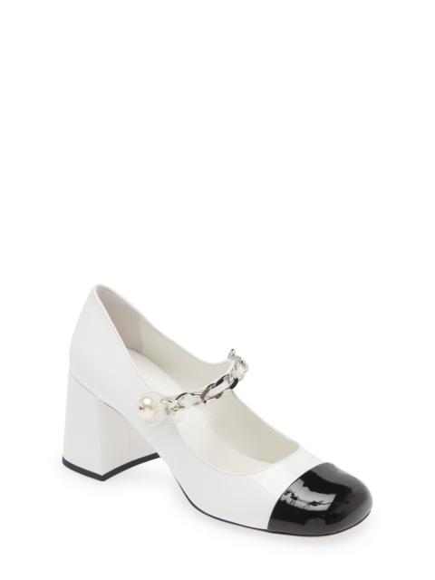 Miu Miu Miu Miu Chain Strap Mary Jane Pump in White/Black at Nordstrom