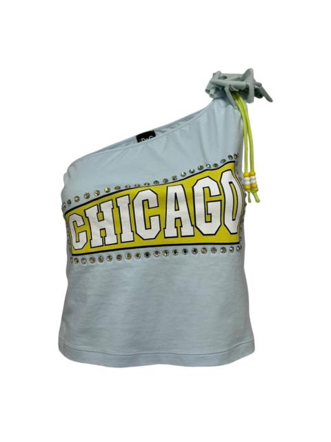 D&G - D&G "CHICAGO" Print Rhinestone One Shoulder Top