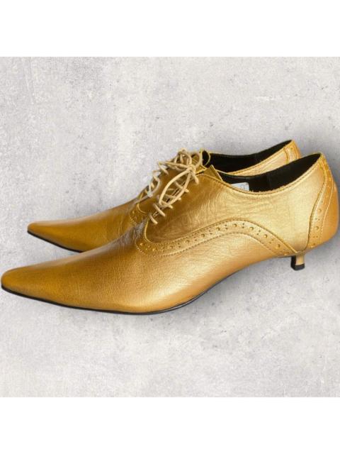 Comme Des Garçons New SS 2023 Runway Pointed Gold Brogue Heels