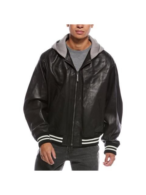 Palm Angels Palm Angels Curved Logo Leather Bomber Jacket