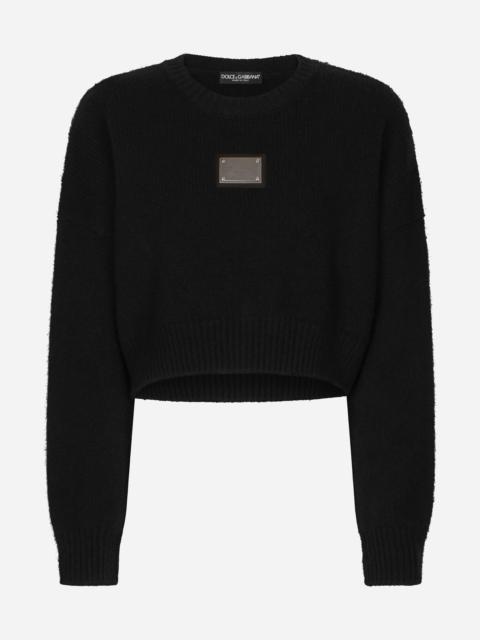 Dolce & Gabbana Wool and cashmere round-neck sweater with logo tag