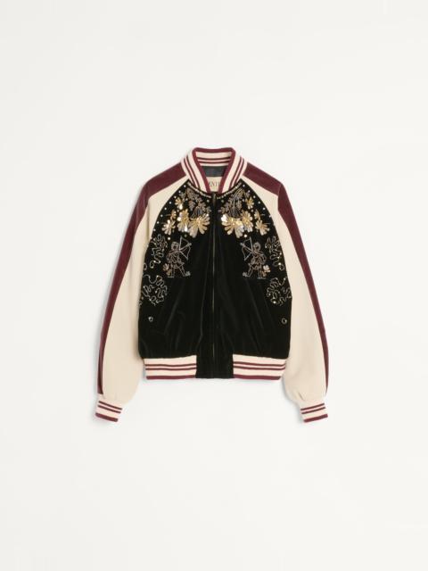 COTTON VELVET BOMBER WITH SEQUIN AND BEAD EMBROIDERY