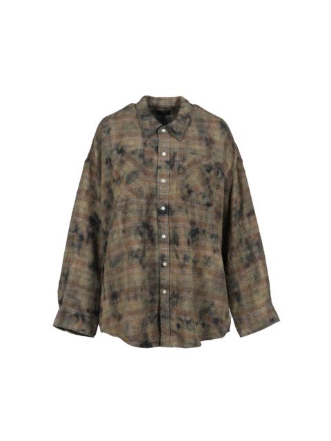 R13 DROP NECK WORKSHIRT / BLEACHED ORG GRN PLAID