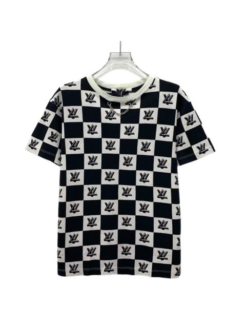 Louis Vuitton Louis Vuitton Color-Blocked Checkerboard Print Cotton Crew Neck Short Sleeve T-Shirt