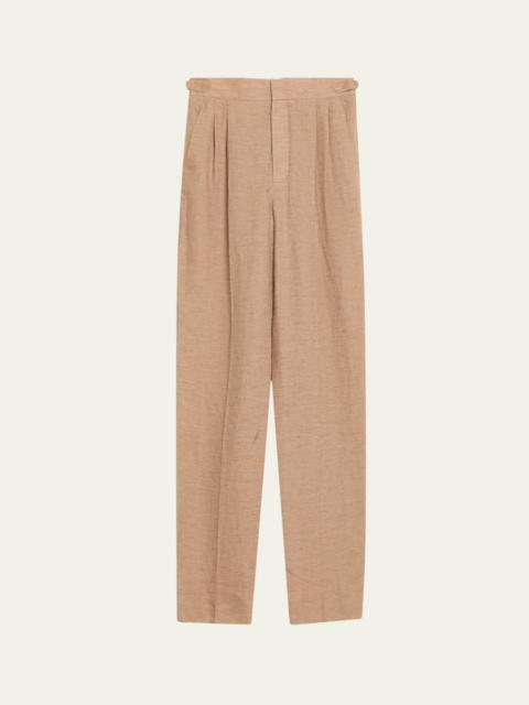Loro Piana Malik Solaire Linen Pleated Straight-Leg Trousers