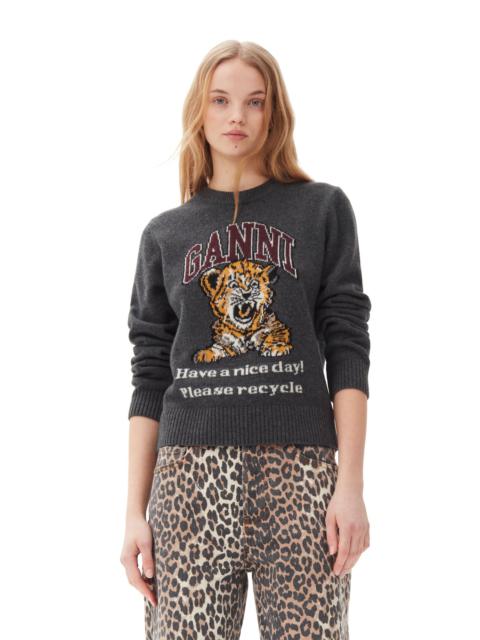 GANNI DARK GREY GRAPHIC TIGER PULLOVER