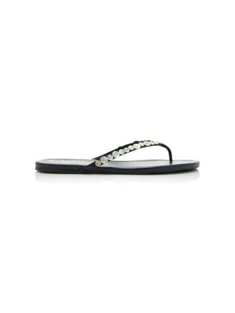 STAUD Freja Embellished Leather Thong Sandals black