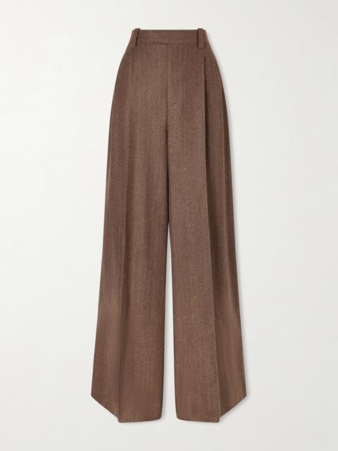 Loro Piana Pleated Pinstriped Wool And Cashmere-blend Wide-leg Pants