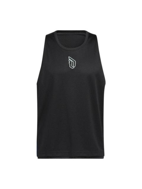 adidas Men's adidas Lillard Logo Printing Stripe Basketball Sports Black Vest HF1729