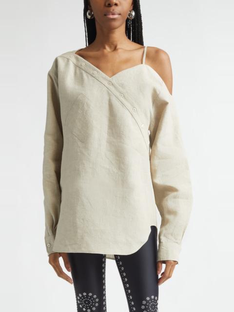 COPERNI Coperni Heart Asymmetric Linen Shirt in Beige Bei at Nordstrom