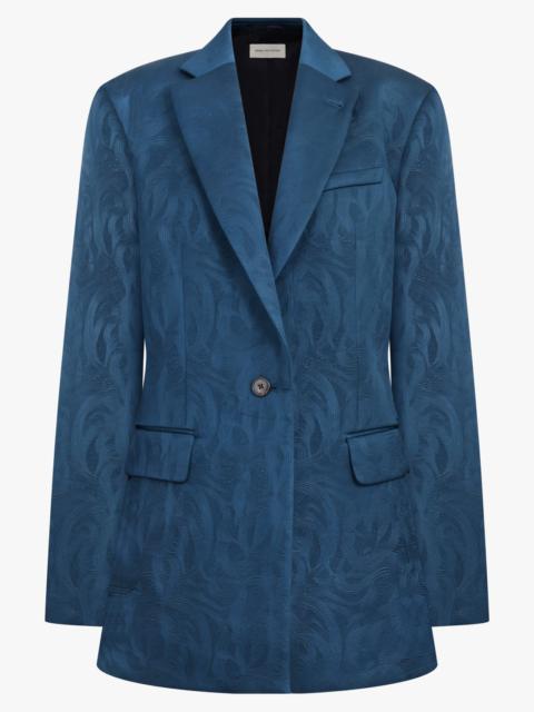 Dries Van Noten BAFTAN EMBOSSED SWIRL SINGLE BREAST JACKET | PETROL BLUE