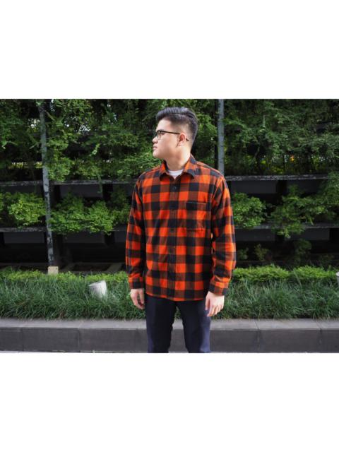 Other Designers Uniqlo - Vintage Late 90s Checkered Tartan Plain Orange Black Oversized Fleece Shirt