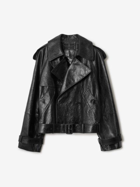 Burberry Cropped Embossed Leather Trench Jacket