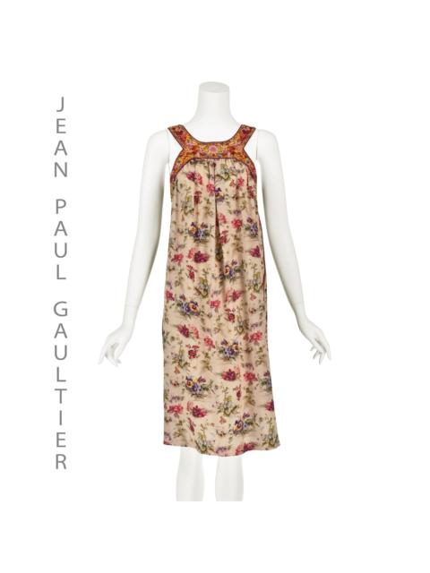 Jean Paul Gaultier Floral Silk Midi Dress with Embroidered Yoke 