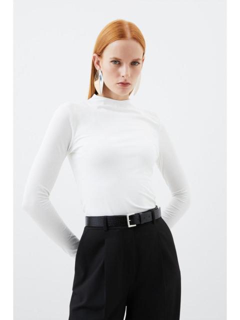 KAREN MILLEN Stretch Cotton Funnel Neck Top
