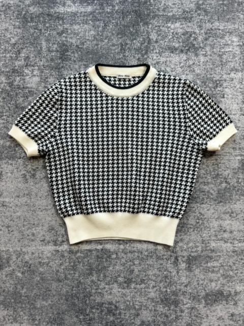 Miu Miu Miu Miu black and white houndstooth knit short-sleeved top