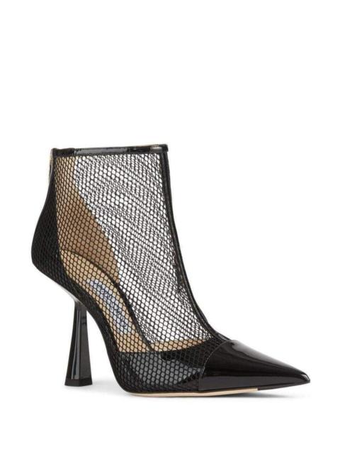 JIMMY CHOO Kix 100 Fishnet Patent Leather Ankle Boots