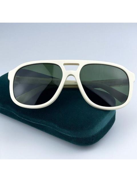 GUCCI NEW Gucci GG1188S 005 Ivory White Green Pilot Unisex Logo Sunglasses