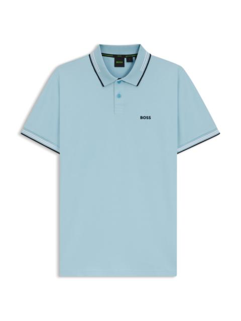 BOSS STRETCH-COTTON SLIM-FIT POLO SHIRT WITH BRANDING