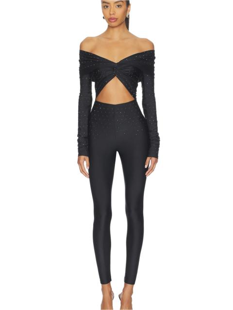 THE ANDAMANE Kendall Crystal Off Shoulder Jumpsuit