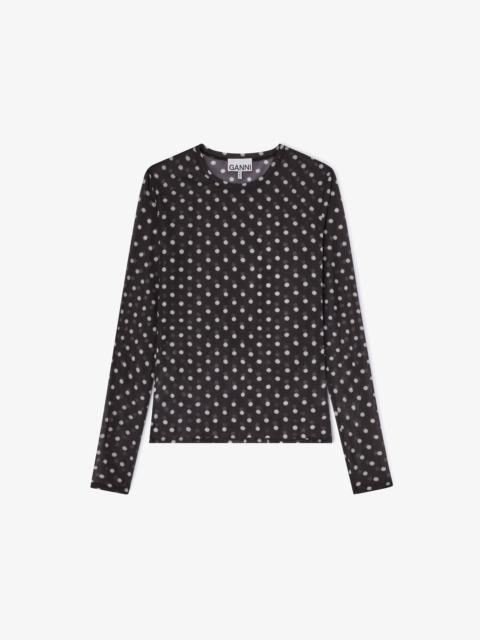 GANNI PRINTED SHEER LONGSLEEVE TOP