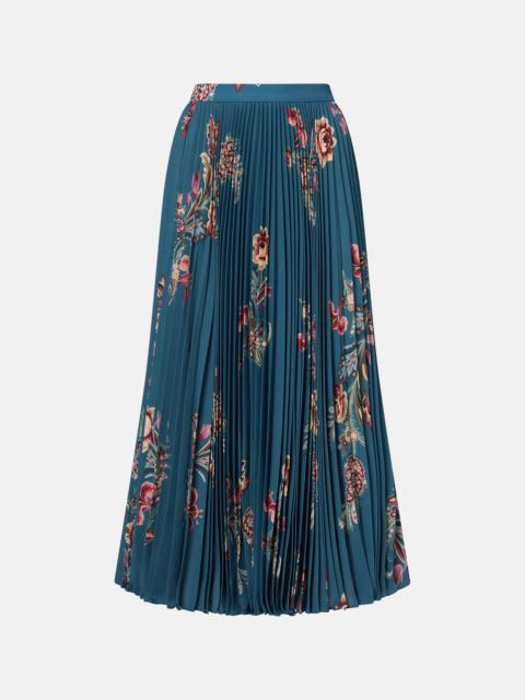 Plissé high-rise floral midi skirt