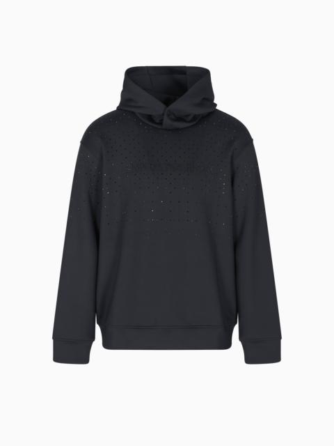EMPORIO ARMANI CLUBWEAR DOUBLE-JERSEY HOODED SWEATSHIRT WITH RHINESTONES