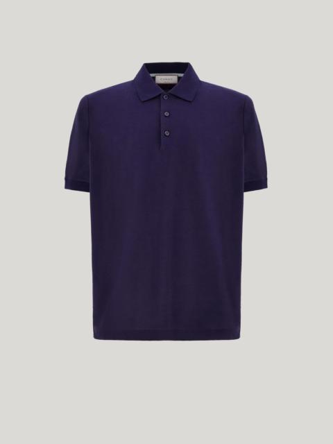 Canali BLUE STRUCTURED COTTON POLO SHIRT WITH THREE-BUTTON CLOSURE
