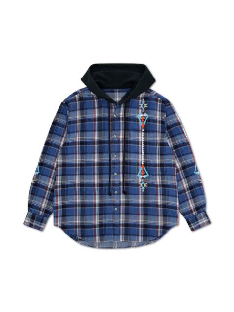 FORTELA Fortela Embroidered Hooded Plaid Shirt in Blue at Nordstrom