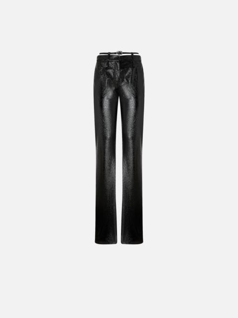PINKO PATENT-EFFECT TROUSERS WITH BELT
