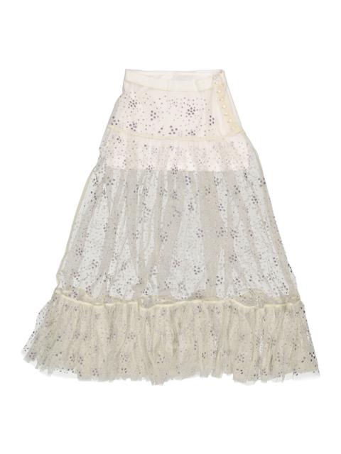 rabanne Rabanne Ladies Ecru  Stud Embellished Ruffled Hem Lace Skirt, Brand Size 36 (US Size 4)