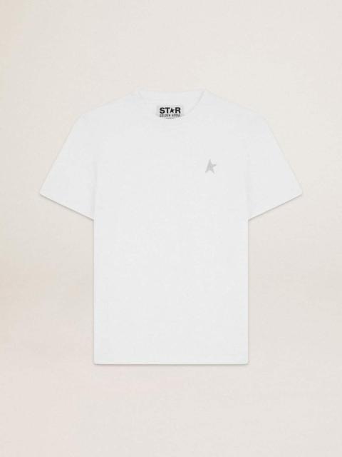 Golden Goose Men's white T-shirt with silver glitter star on the front