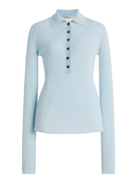 AMIYA Georgia Fitted Wool Polo Top light blue