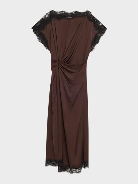 A.L.C. Luna Satin Lace-Trim Midi Dress