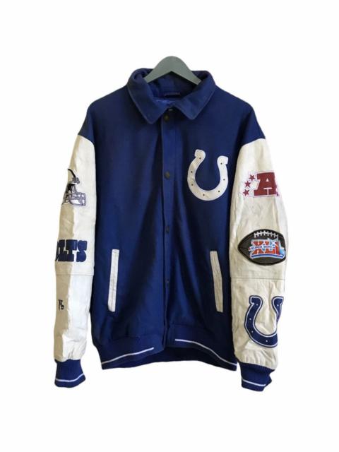 Other Designers Vintage - Vtg Super Bowl Champions Leather Sleeve Wool Varsity Jacket