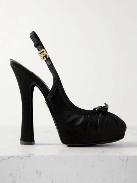 Bow-embellished grosgrain-trimmed satin slingback pumps Black