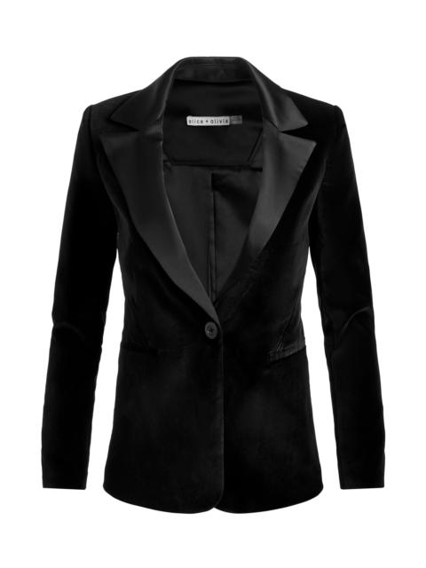 Alice + Olivia MACEY NOTCH COLLAR VELVET BLAZER WITH COMBO LAPEL