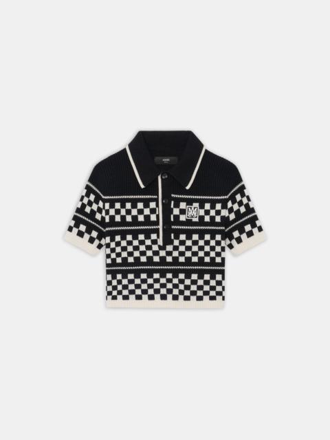 AMIRI WOMEN'S CHECKERED MESH POLO