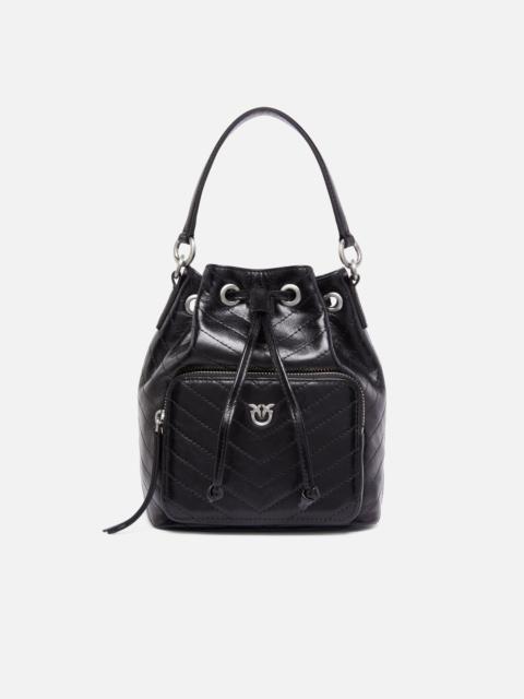 PINKO SMALL LEATHER CARGO BUCKET BAG WITH POCKET