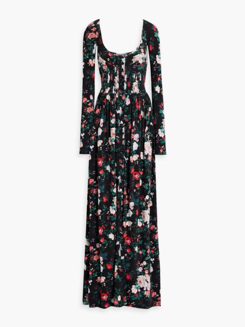 rabanne Pintucked floral-print stretch-jersey maxi dress