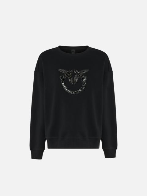 PINKO CREW-NECK SWEATSHIRT WITH LOVE BIRDS JEWEL EMBROIDERY