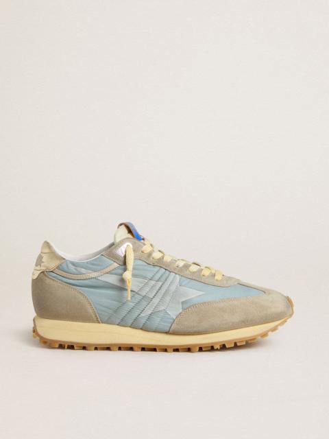Golden Goose Men’s Marathon with light blue nylon upper and pastel blue star