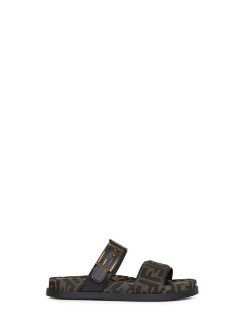 FENDI Fendi Women Ff Fabric And Leather Fendi Feel Slide Sandals