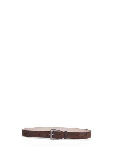 Brunello Cucinelli Dark brown suede belt with monili