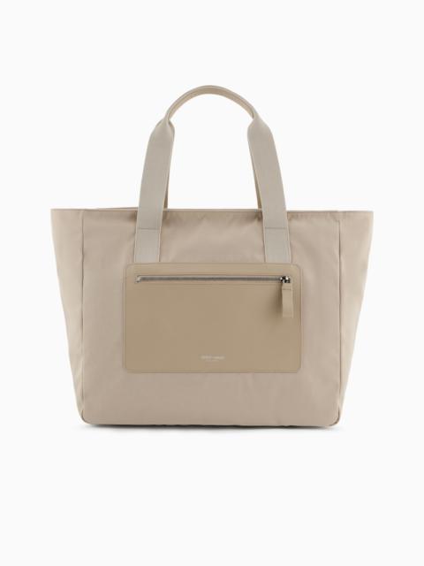 GIORGIO ARMANI MEDIUM SHOPPER BAG IN NYLON AND PEBBLED LEATHER