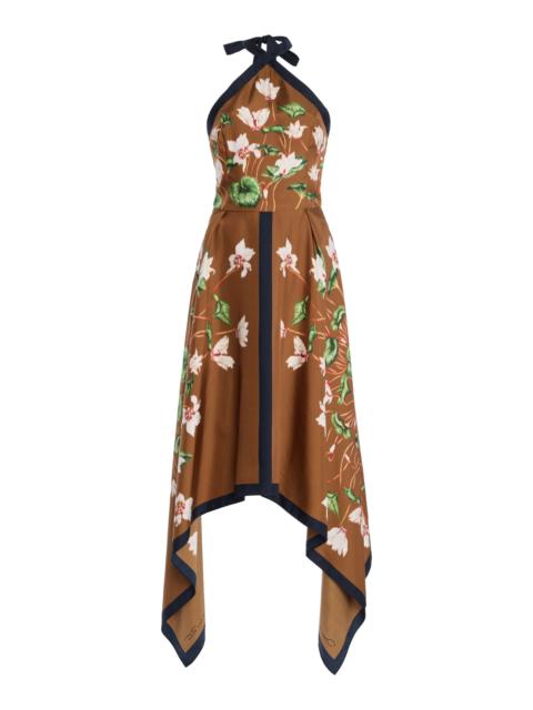 Oscar de la Renta Cyclamen Halter Neck Silk Midi Dress brown