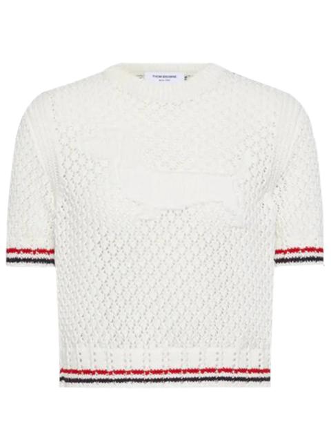 Thom Browne COTTON POINTELLE STITCH HECTOR RWB TEE