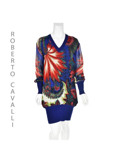 Roberto Cavalli Blue Blouson Mini Dress w/Silk Front & Blue Knit Back